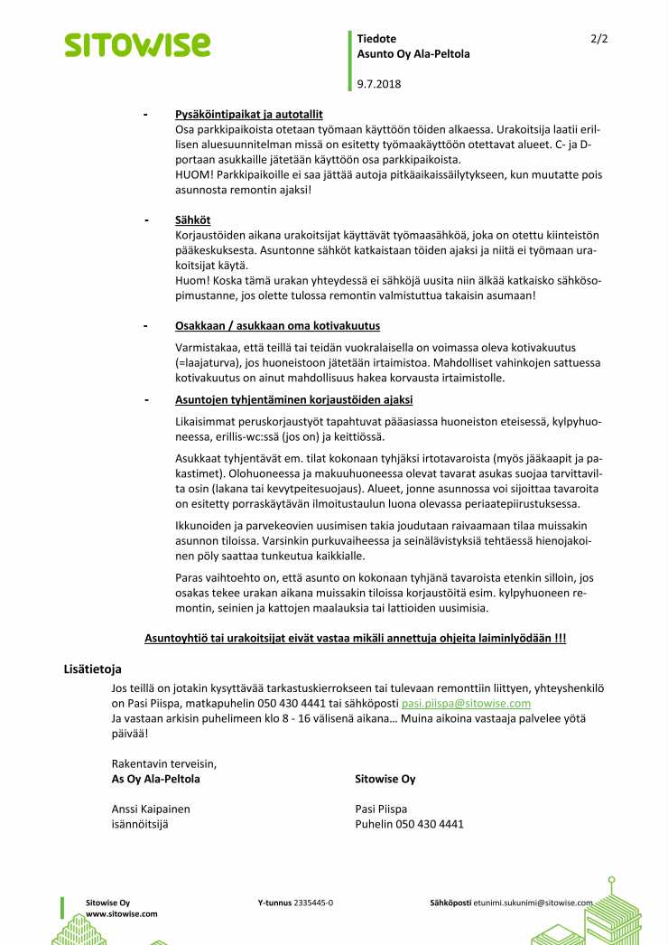 A- ja B-porras, Tarkastuskierros + infoa töiden alkamisesta, ASUKKAAT2